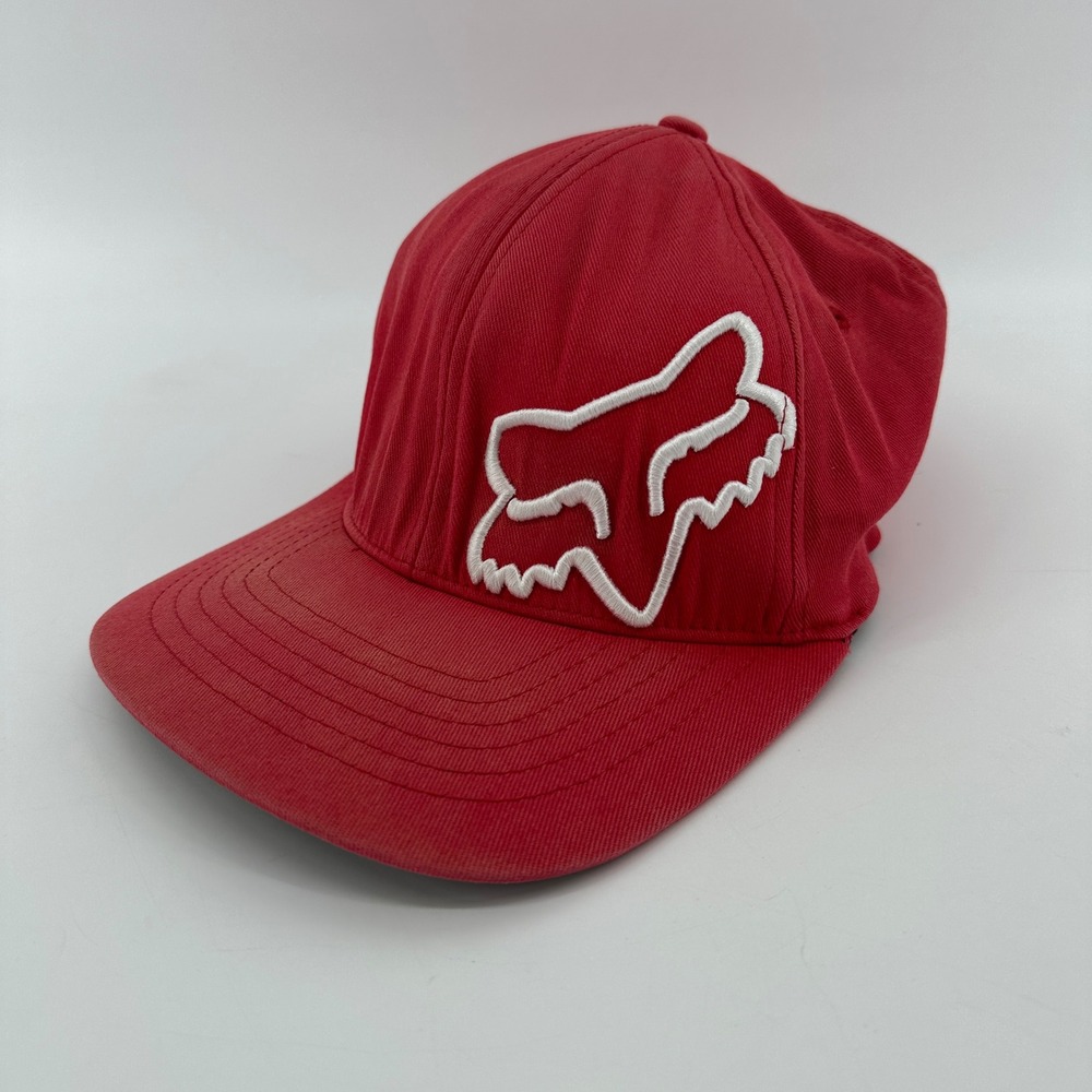 Fox Racing Flexfit Hat Red White Embroidered Fox Head Logo Cap 58379 Mens